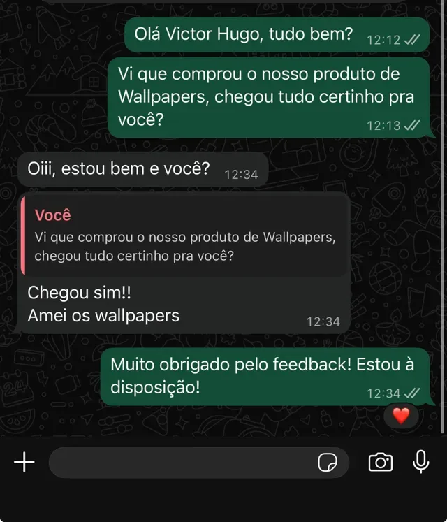 Print de conversa real de cliente da AuraPapers
