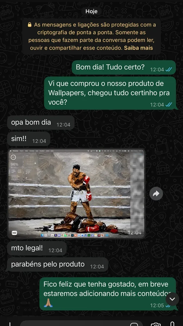 Print de conversa real de cliente da AuraPapers